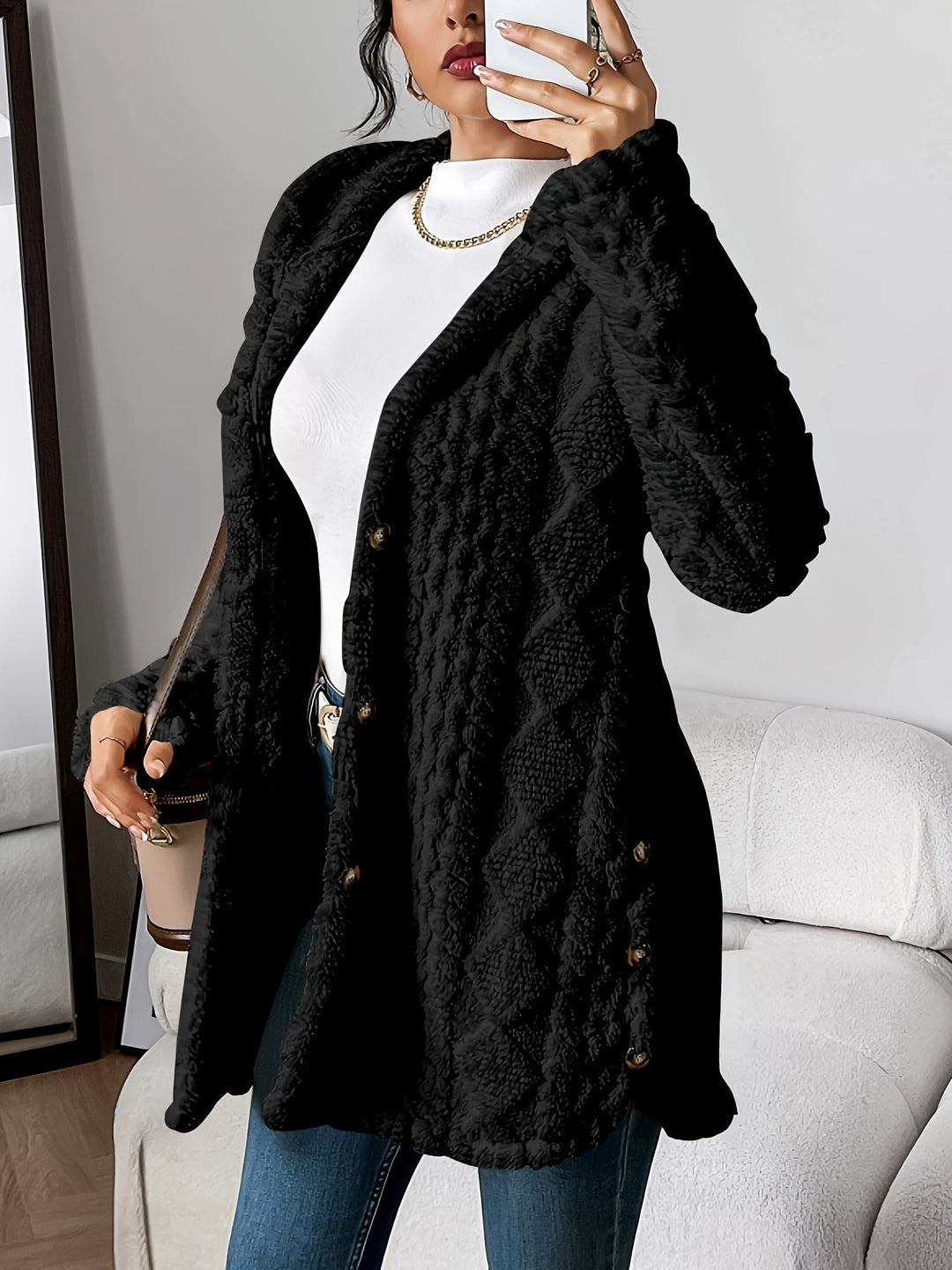 Celestia | Cardigan con cappuccio da donna in morbido peluche