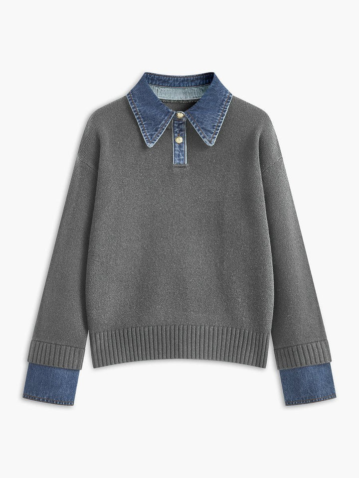 Amelie | 2-in-1 Sweater with Denim Collar and Metal Buttons