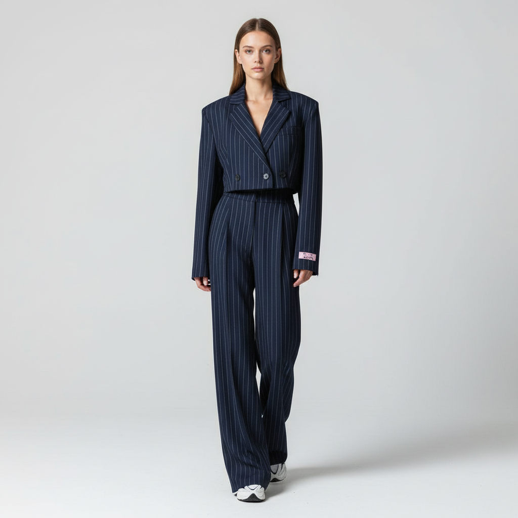 Regina | Women's Striped Blazer & Wide-Leg Pants Set