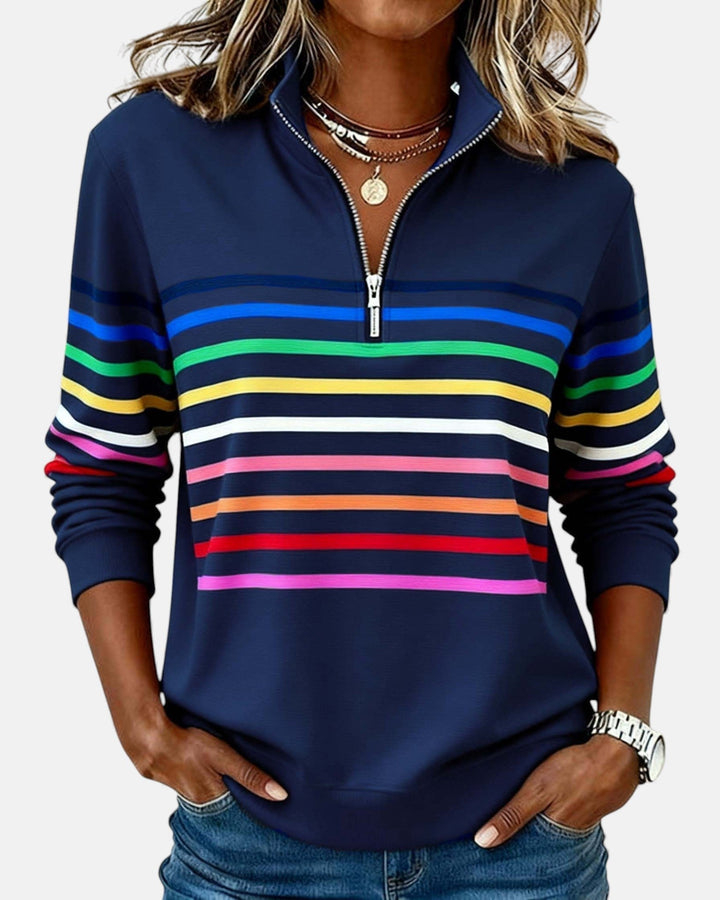 Delphine | Striped Quarter Zip Sweatshirt