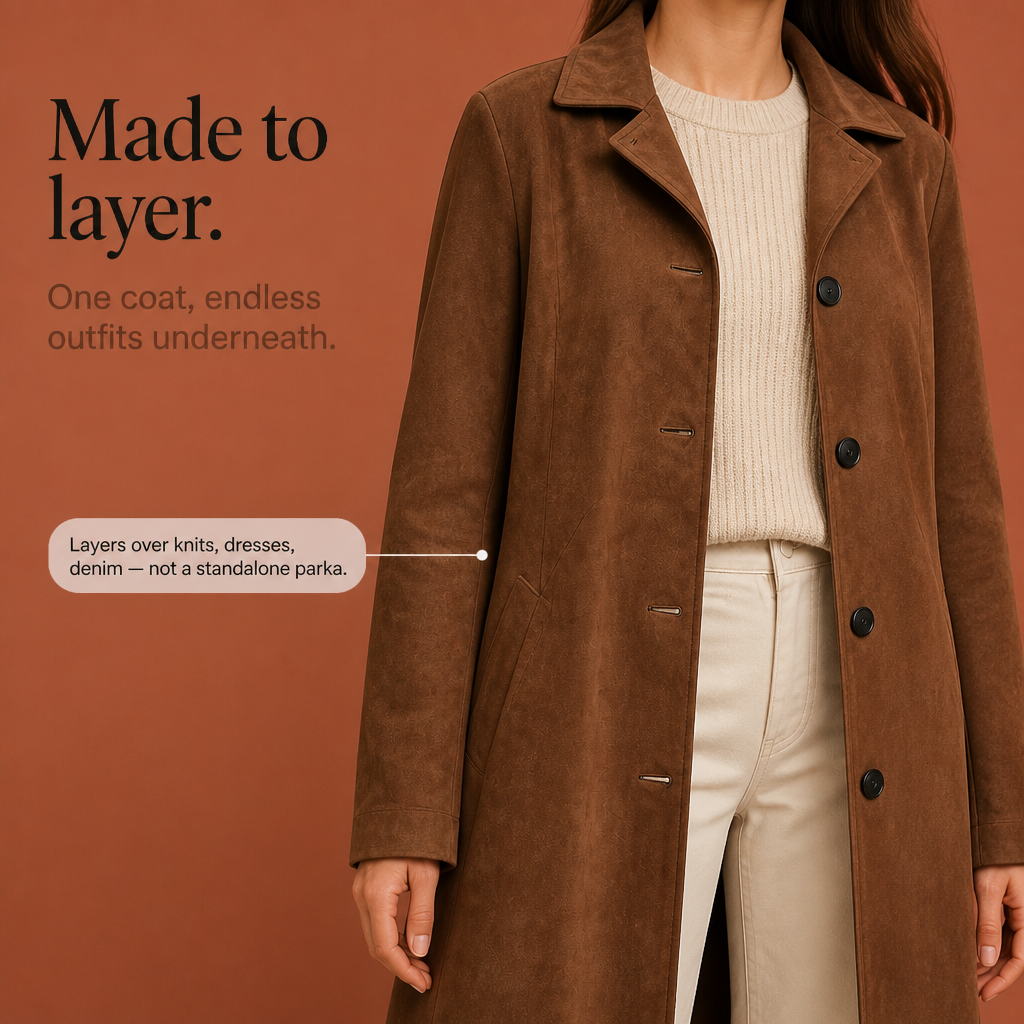 Serena | Suedette Longline Button-Front Trench Coat - Image 10