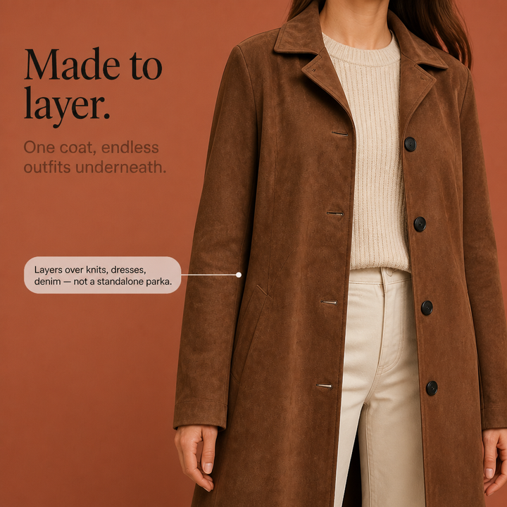 Serena | Suedette Longline Button-Front Trench Coat - Image 10