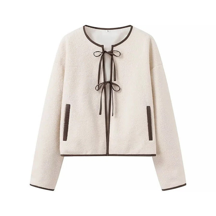 Drune | Teddy Jacket with Contrast Piping and Decorative Ties