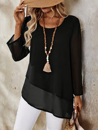 Noelle | Layered Drape Irregular-Hem Long-Sleeve Blouse