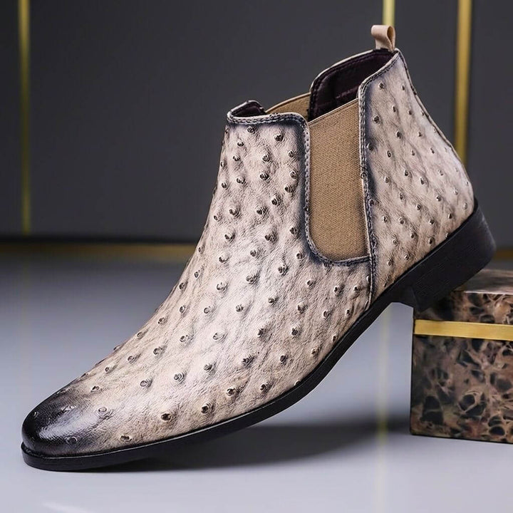 Nolan | Ostrich-Embossed Leather Chelsea Boots - Image 3