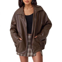 Sienna | Oversized Lapel Collar Faux Leather Bomber Jacket