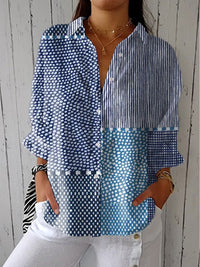 Calista | Camicetta blu patchwork con bottoni