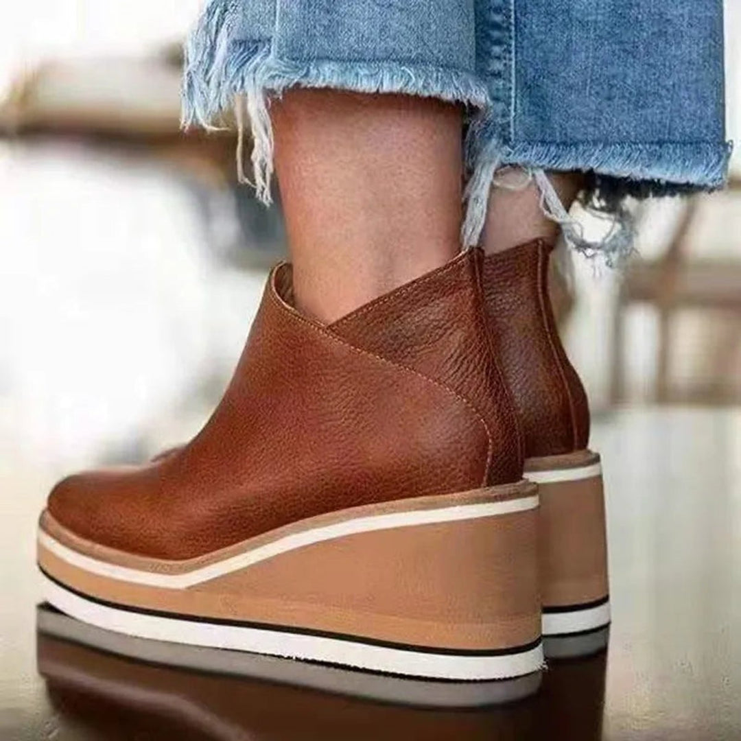 Celestria | Women's Chic Wedge Platform Zip-Up Ankle Boots