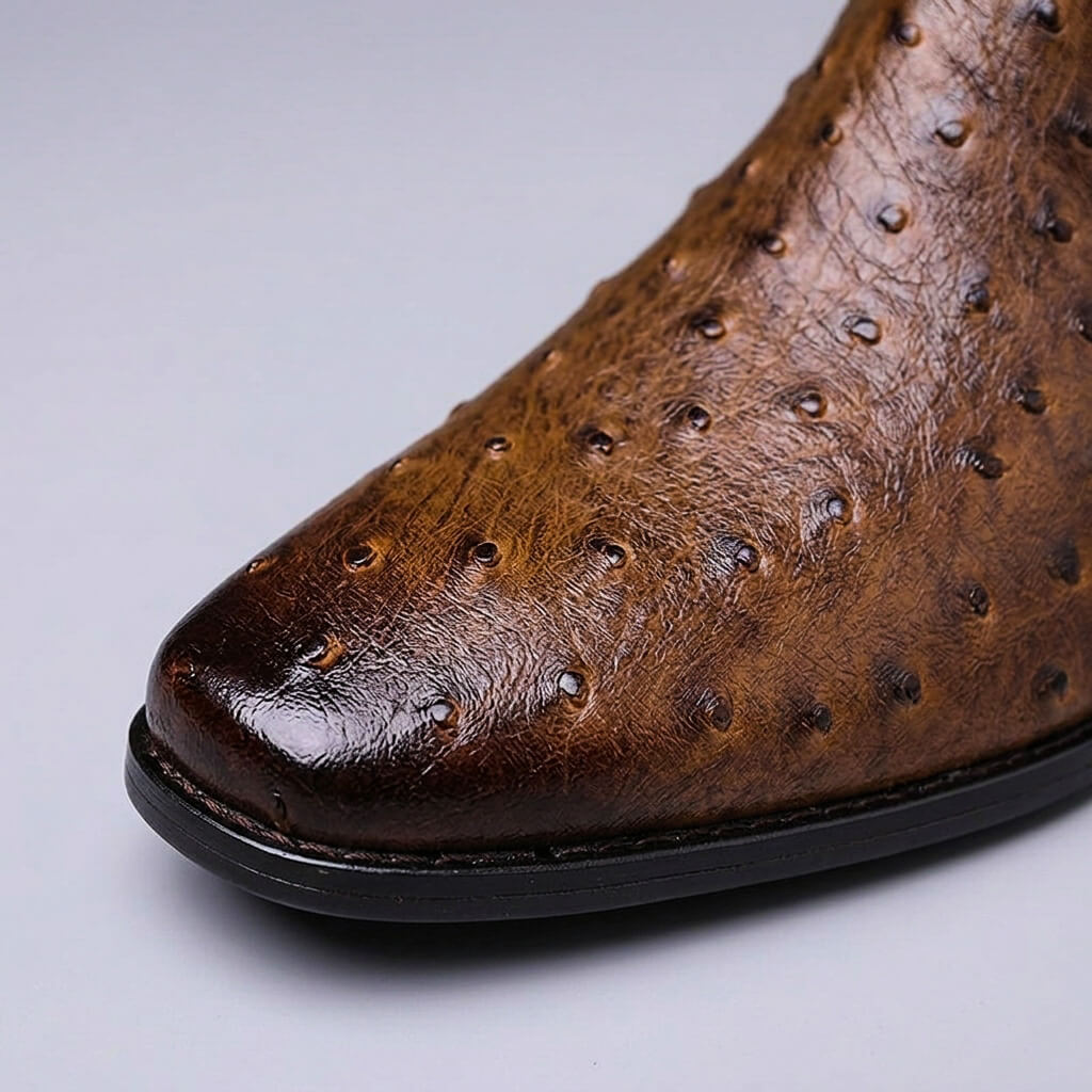 Nolan | Ostrich-Embossed Leather Chelsea Boots - Image 4