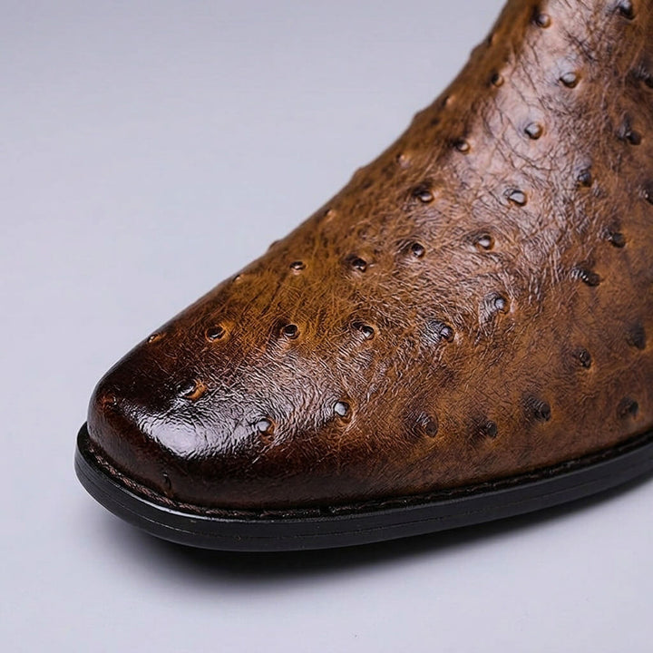 Nolan | Ostrich-Embossed Leather Chelsea Boots - Image 4