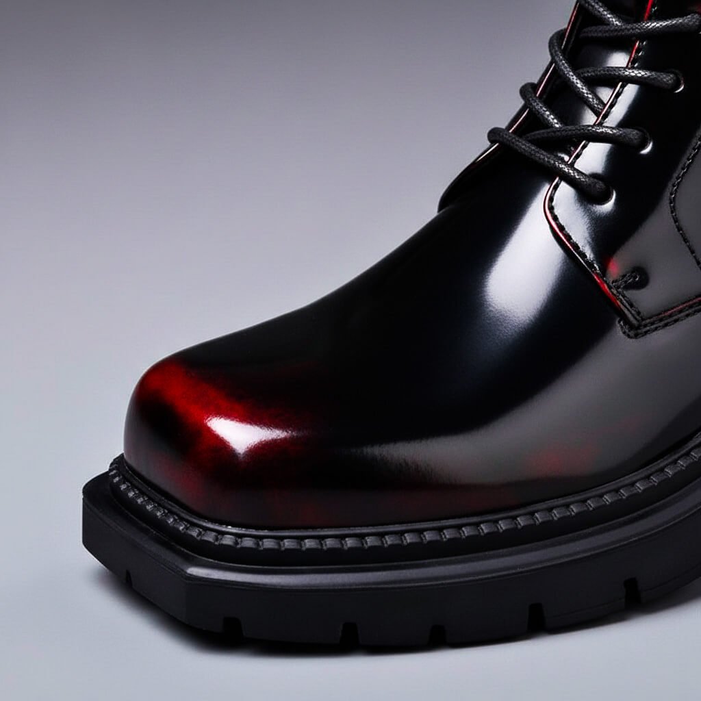 Vincent | Glossy Leather Lace-Up Lug-Sole Boots - Image 3