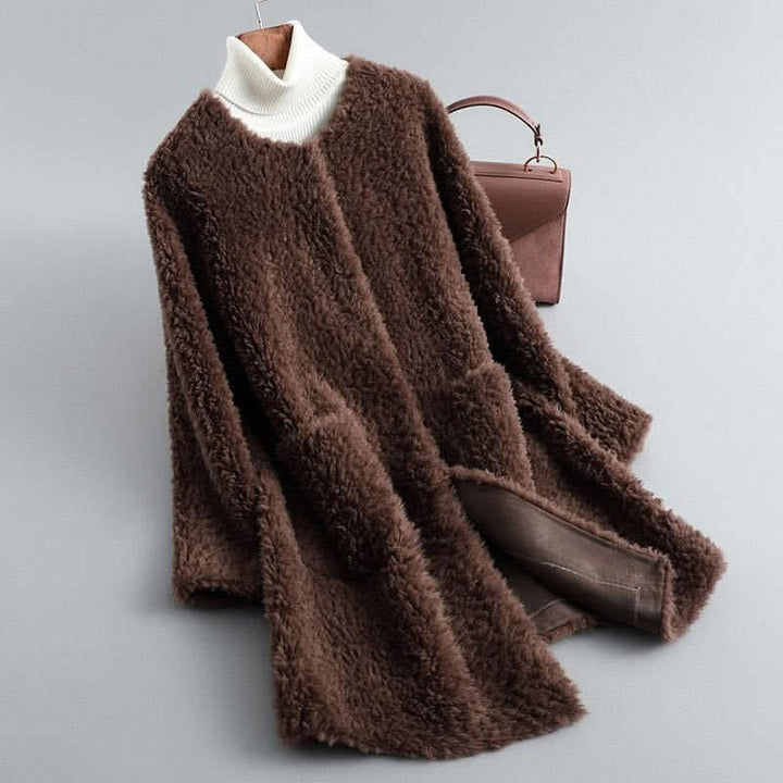 Hollmere | Shearling Coat – Elegant Draped Silhouette