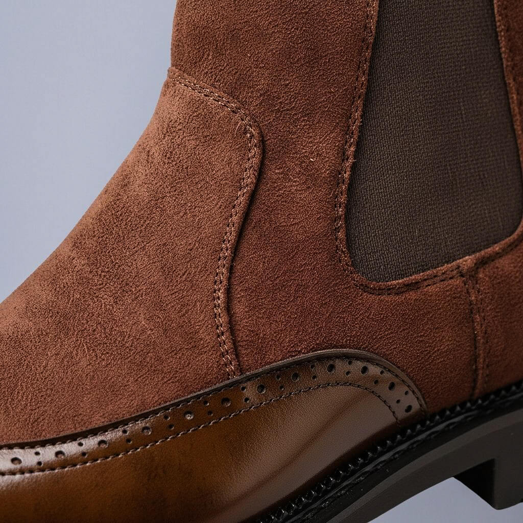 Wesley | Suede-and-Leather Brogue Chelsea Boots - Image 3