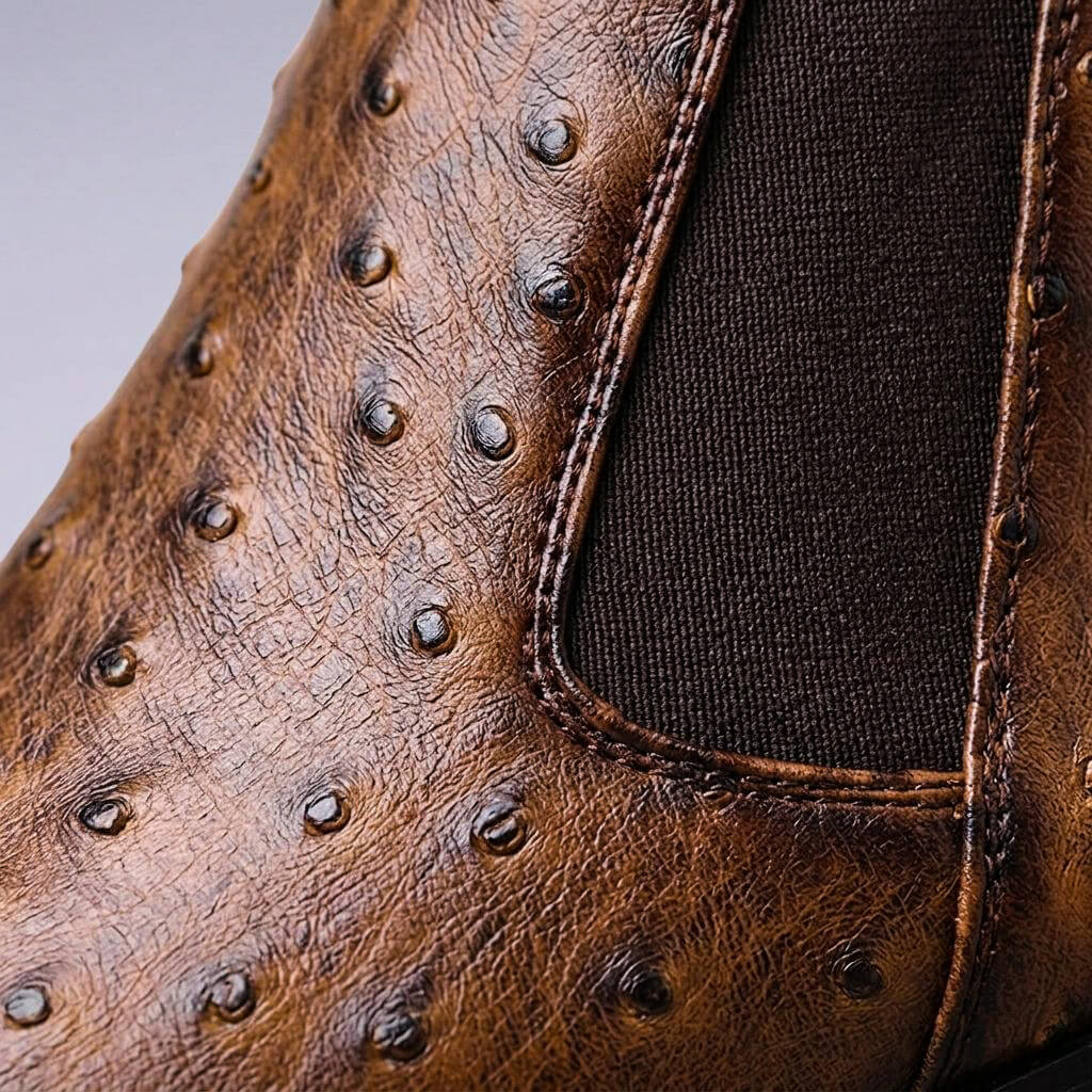 Nolan | Ostrich-Embossed Leather Chelsea Boots - Image 5