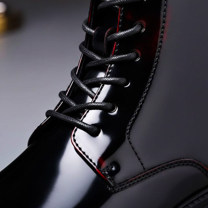Vincent | Glossy Leather Lace-Up Lug-Sole Boots - Image 4