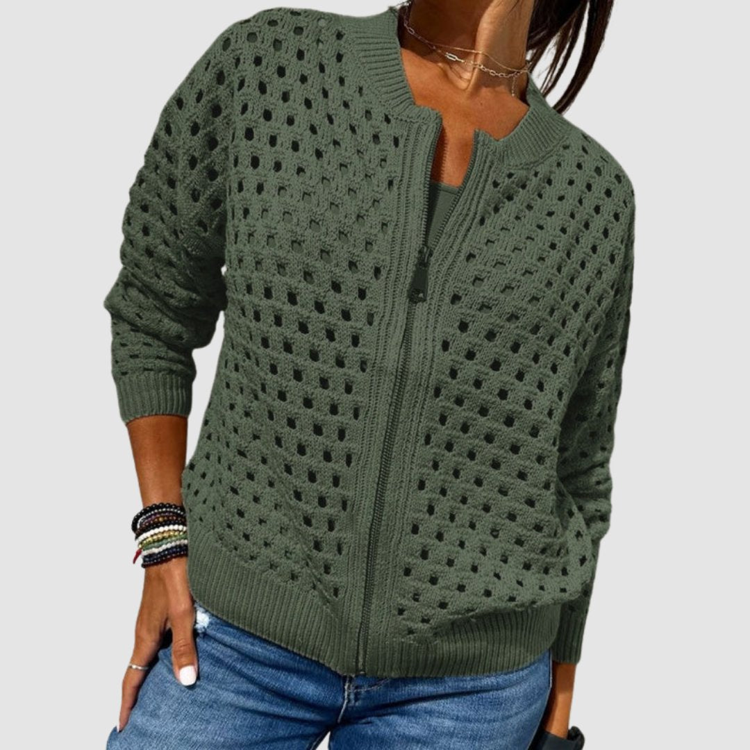 Aveline | Cardigan con zip in maglia traforata
