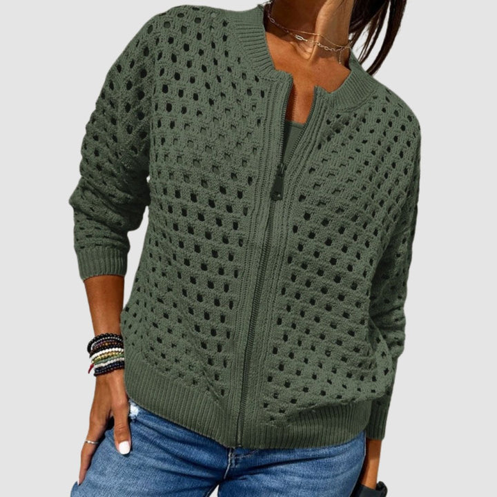 Aveline | Cardigan con zip in maglia traforata