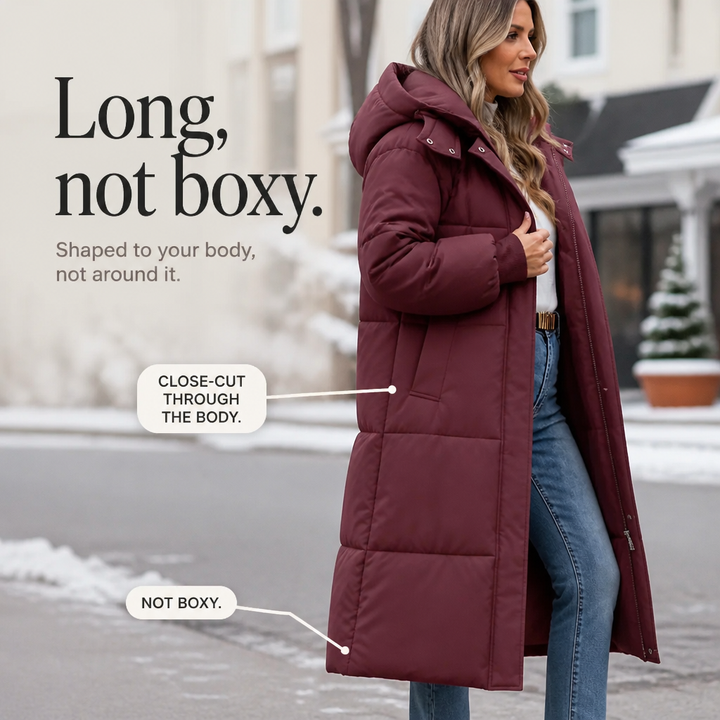 Wabella | Long Hooded Puffer Coat – Warm Close Fit for Women