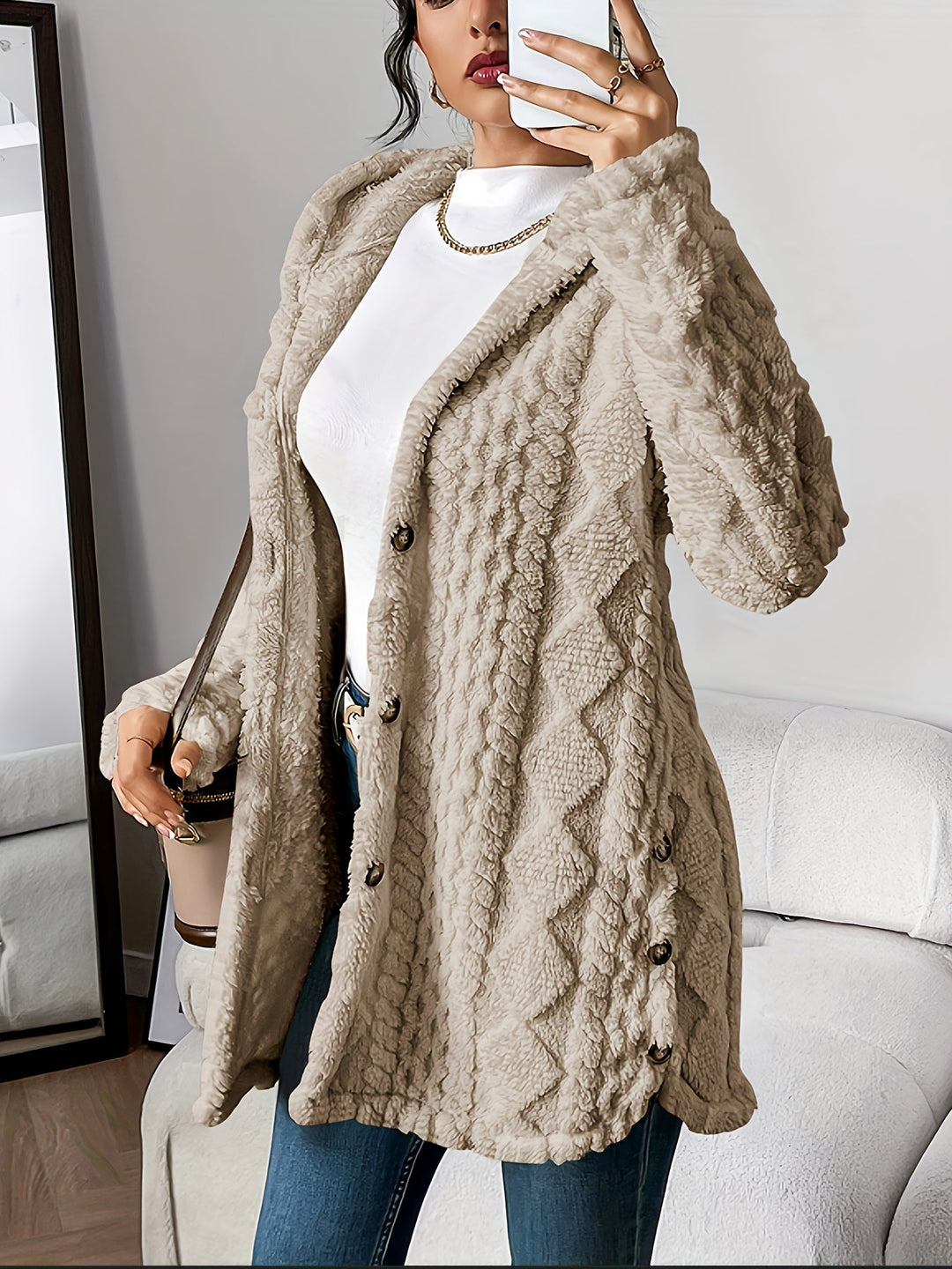 Celestia | Cardigan con cappuccio da donna in morbido peluche