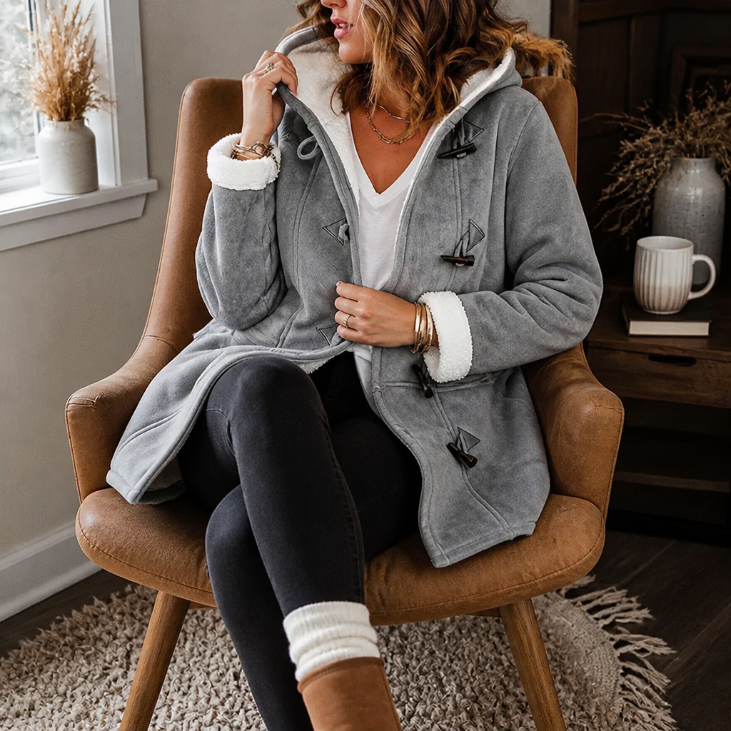 Plushbelle | Faux Shearling Hooded Winter Coat – Cozy Style for Women