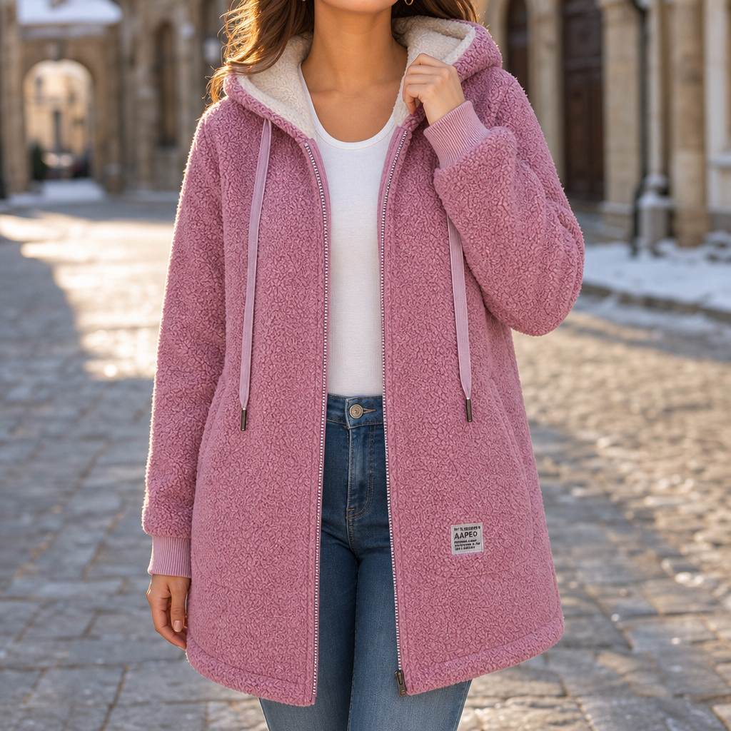 Veloura | Faux-Shearling Jacket – Cozy Mid-Length Hooded Style