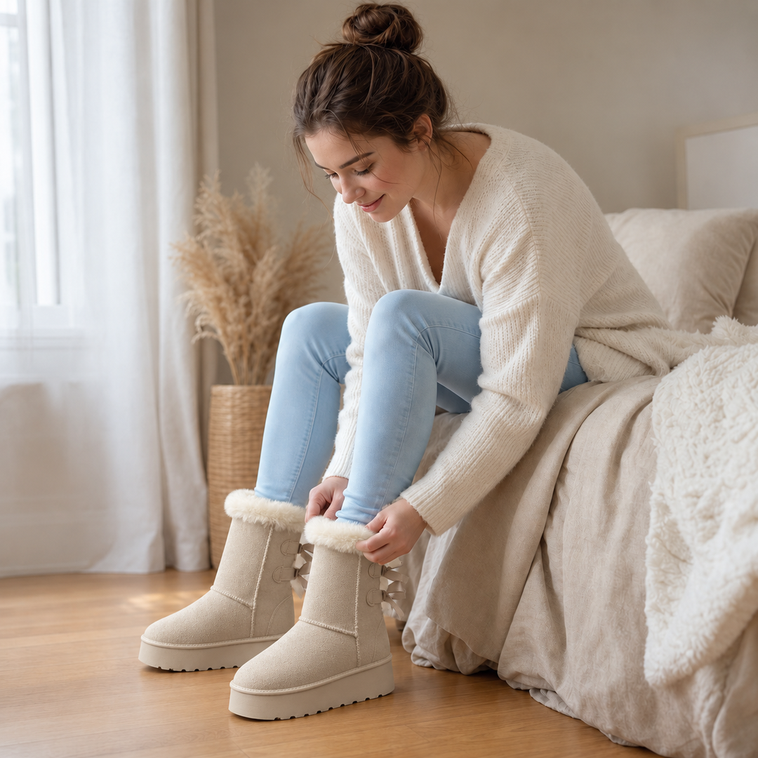 Bowelle | Plush-Lined Platform Bow Winter Boots for Women