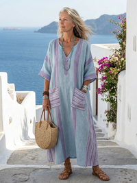 Liana | Midikleid aus Baumwolle mit V-Ausschnitt und Taschen