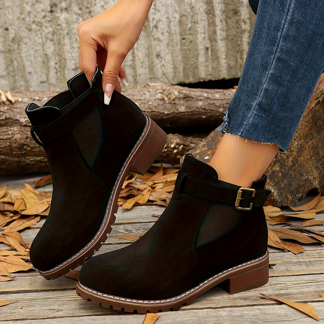 Evelina | Women's Chic Buckle Strap Chelsea Ankle Boots