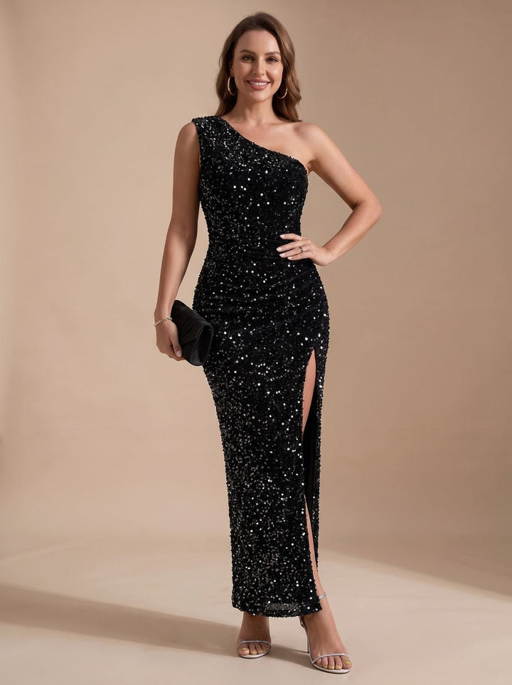 Harper | Sequin One-Shoulder High-Slit Maxi Dress for Women
