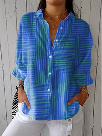 Maren | Geometric Stripe Button-Down Blouse