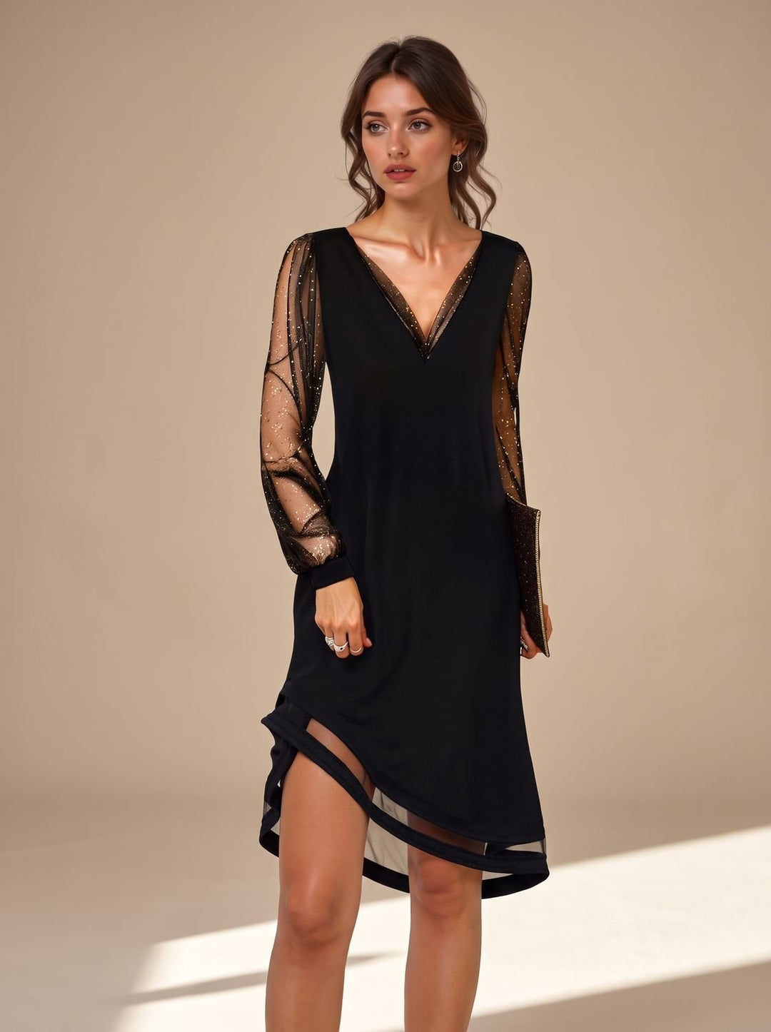 Camila | Mini Dress – Sheer Sequined Long Sleeves for Women