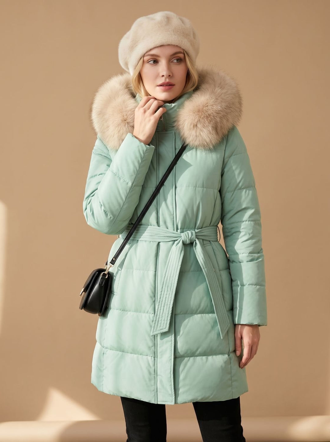 Evelyn | Long Puffer Parka – Luxury Winter Coat with Fur-Hood
