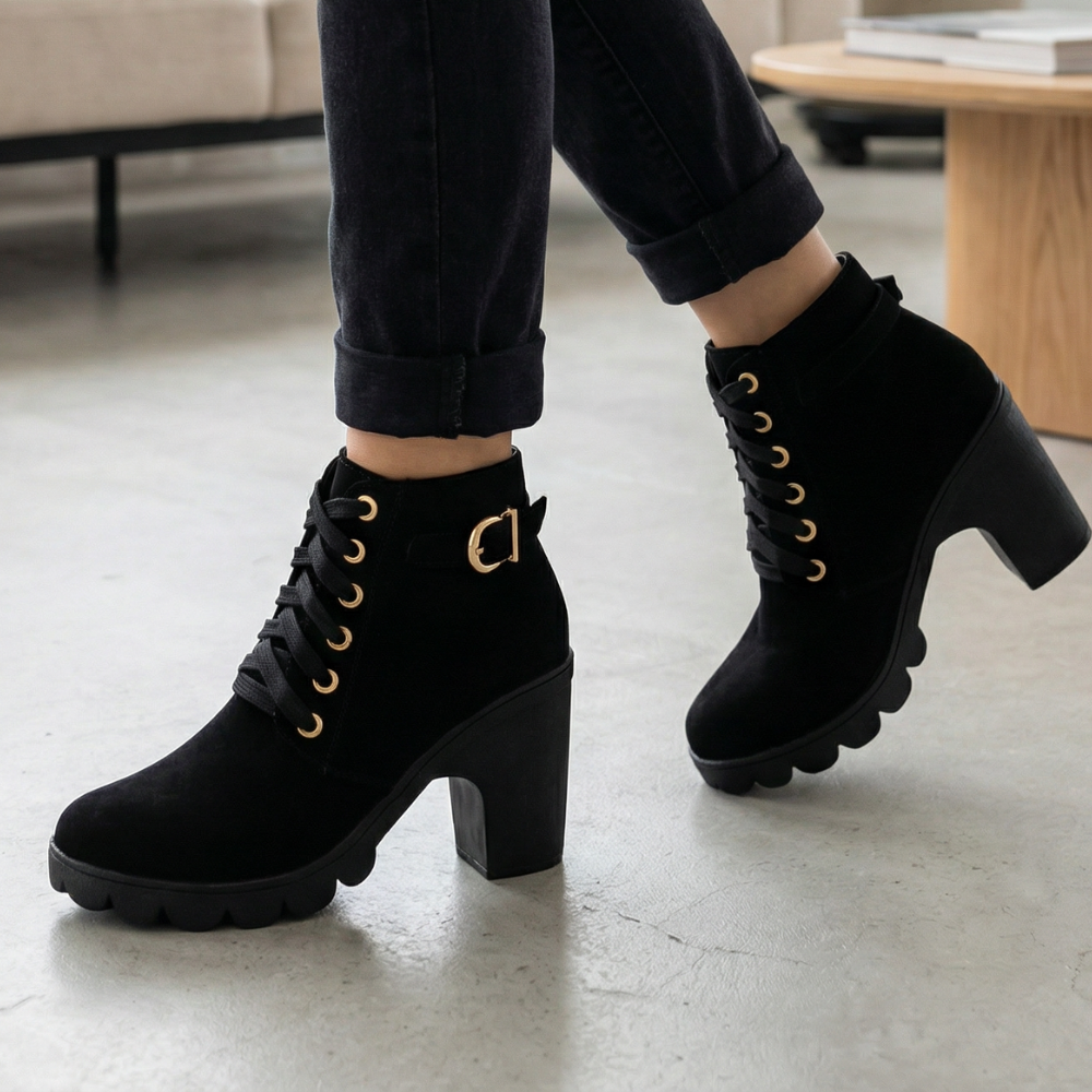 Strovia | Chunky Heel Ankle Boots with Fur Lining