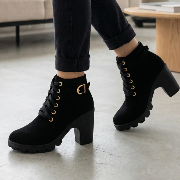 Strovia | Chunky Heel Ankle Boots with Fur Lining