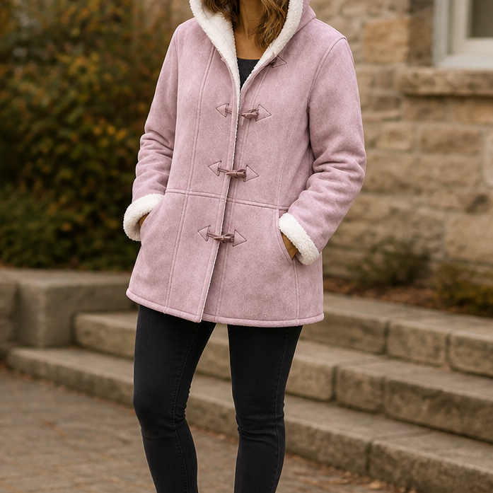Plushbelle | Faux Shearling Hooded Winter Coat – Cozy Style for Women