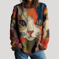 Mia | Artistic Cat Motif Colorful Knitted Sweater