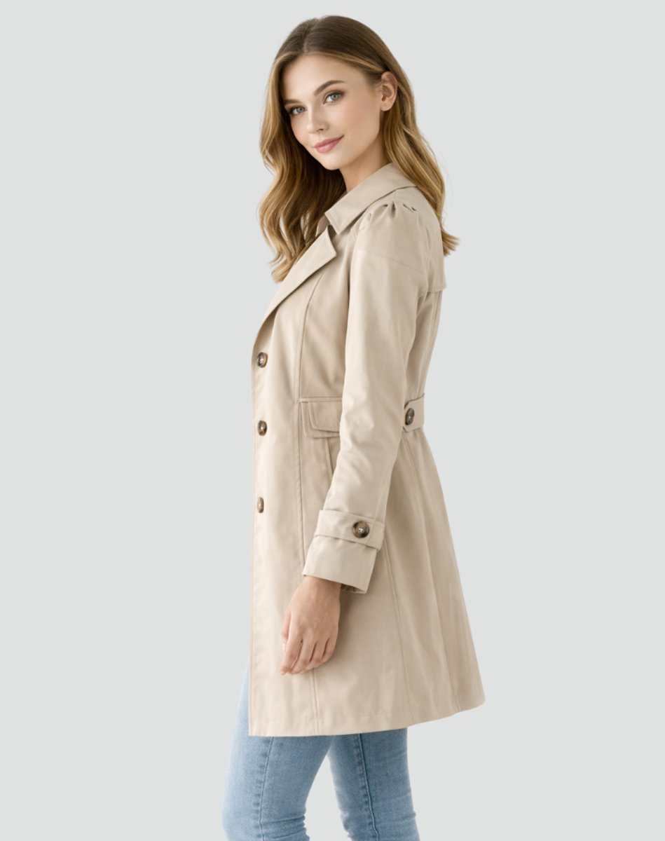 Clara | Klassischer taillierter mittellanger Trenchcoat für Damen