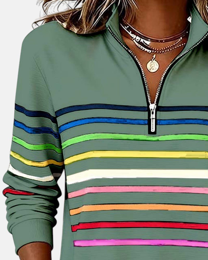 Delphine | Striped Quarter Zip Sweatshirt