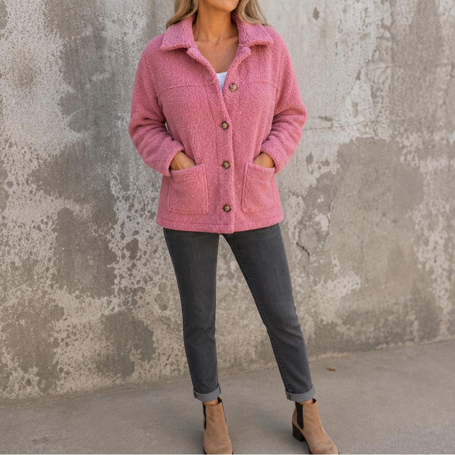 Ariane | Curly Faux Fur Jacket – Cozy Button-Front Design
