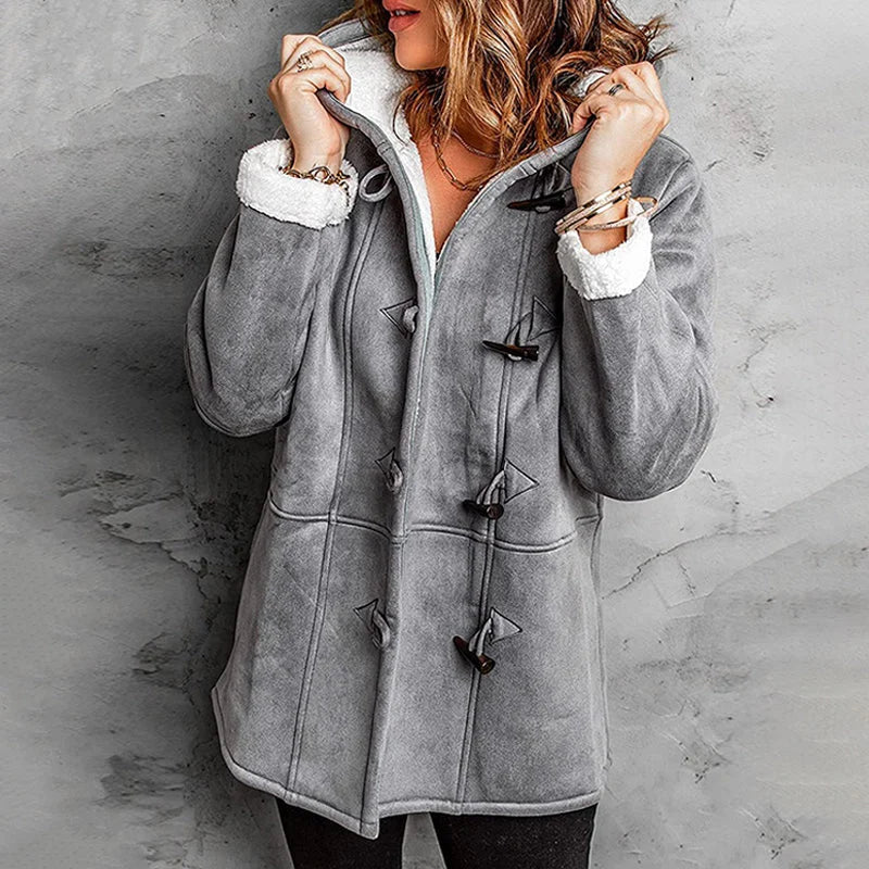 Plushbelle | Faux Shearling Hooded Winter Coat – Cozy Style for Women