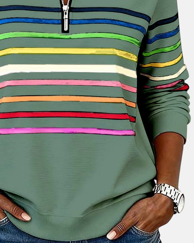 Delphine | Striped Quarter Zip Sweatshirt