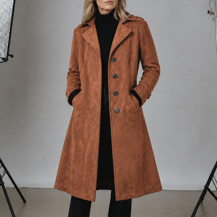 Serena | Suedette Longline Button-Front Trench Coat