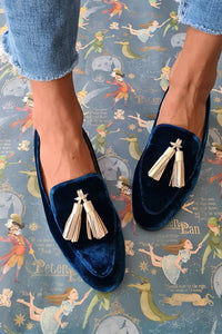 Monique | Women's Midnight Velvet Loafers with Champagne Tassels