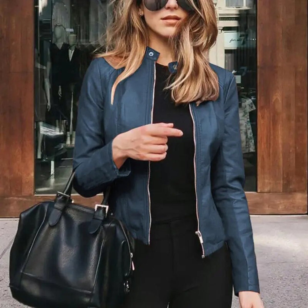 Phoebe | Slim-Fit Faux Leather Jacket – Stylish Cropped Cut for Women