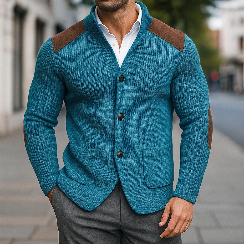 Julien | Men's Textured Knitted Blazer with Suede Accents