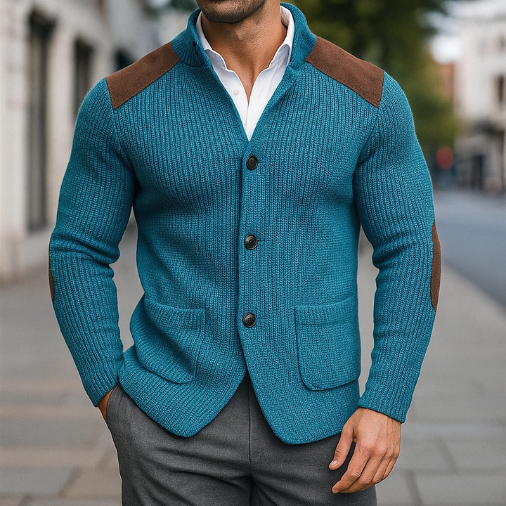 Julien | Men's Textured Knitted Blazer with Suede Accents
