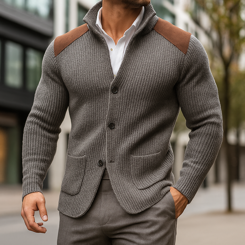 Julien | Men's Textured Knitted Blazer with Suede Accents
