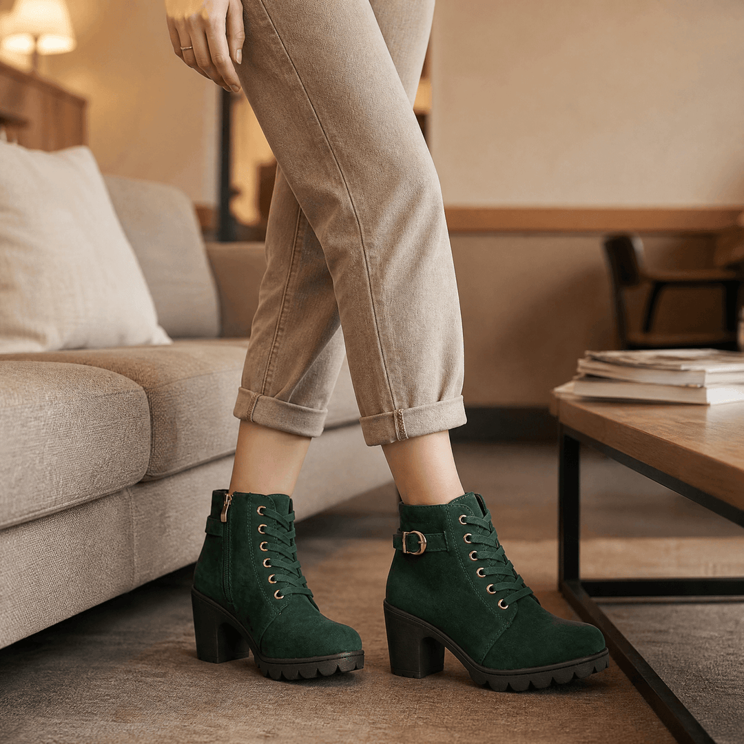 Strovia | Chunky Heel Ankle Boots with Fur Lining