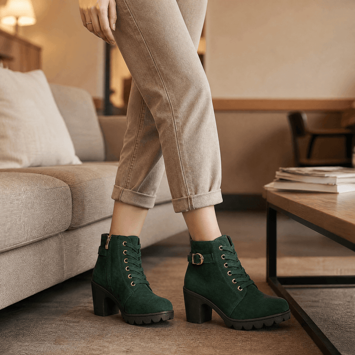 Strovia | Chunky Heel Ankle Boots with Fur Lining