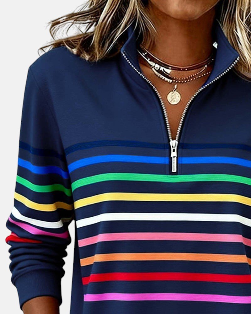 Delphine | Striped Quarter Zip Sweatshirt